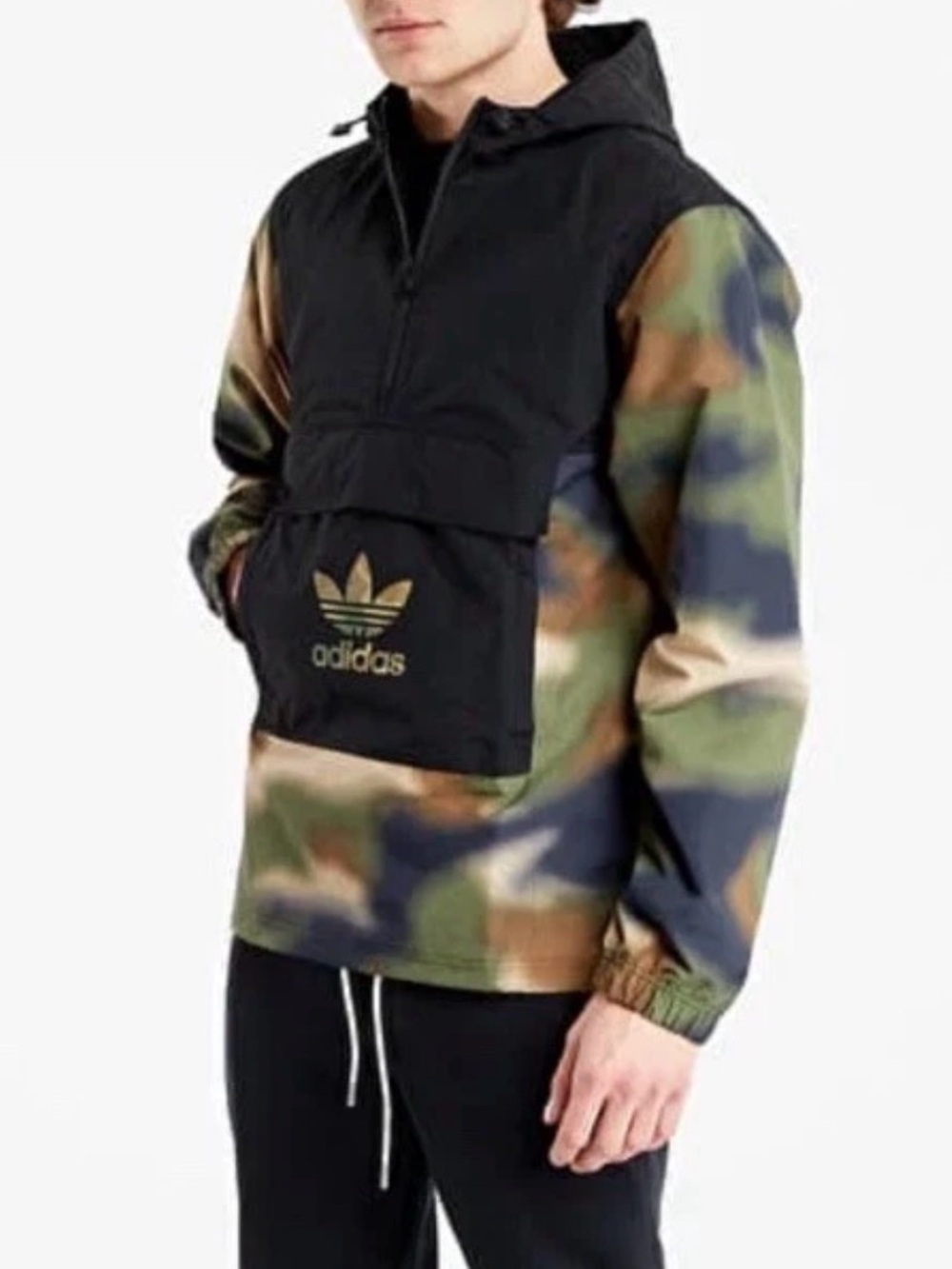 NEW Adidas Originals XS Camo Windbreaker Jacket pullover 1/4 zip hoodie black